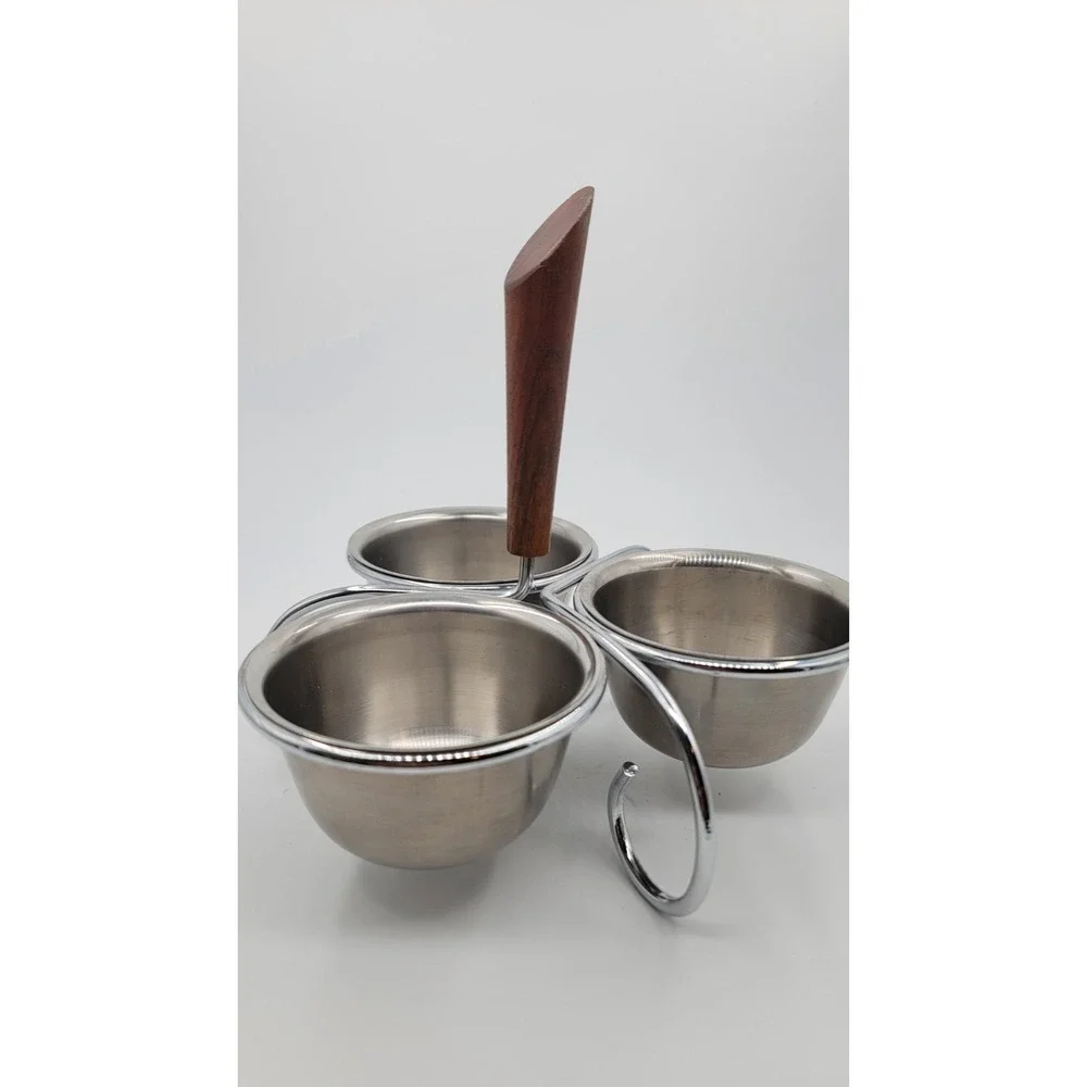 Vintage Stainless‎ Steel Condiment Bowls Caddy Restaurant Ware Jam MCM